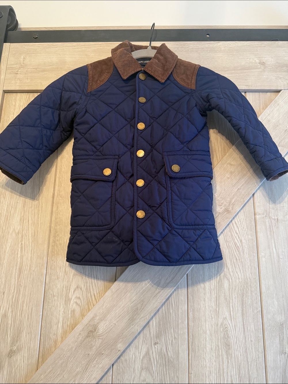 Girl’s 2T Ralph Lauren Navy Quilted Puffer Jacket with Brown Corduroy Trim